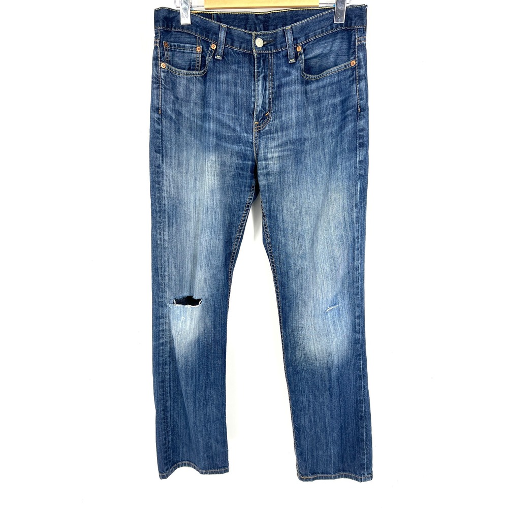 Levis 514 Straight Fit Jeans Mens 33x32 Medium Wash Distressed Blue Denim‎